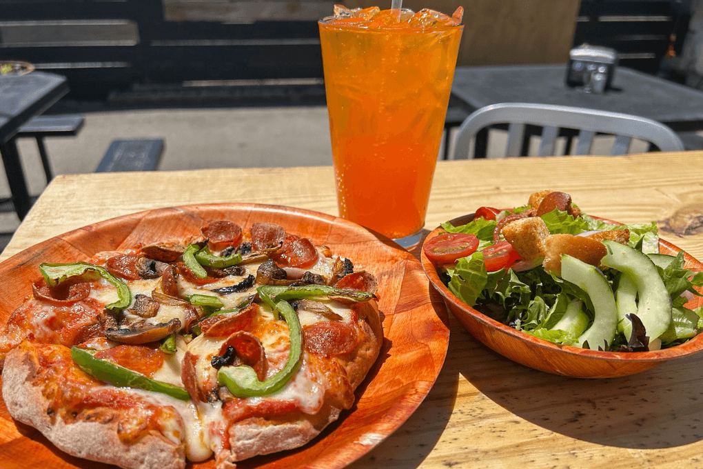 personal pizza, side salad, and a drink - our $9.99 lunch special